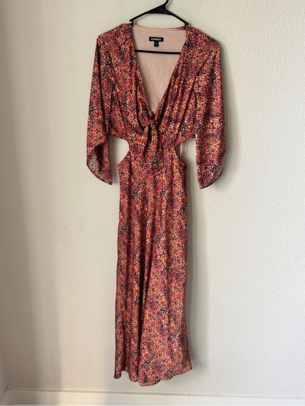 Express Multicolor Speckled Tie-Front Maxi Dress in Red and Pink